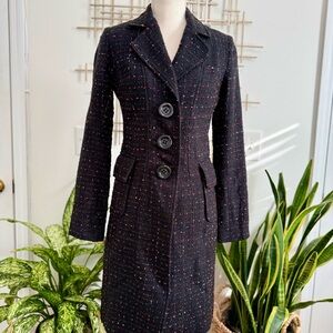 Cache Black Tweed Trench Coat with Pink Interior